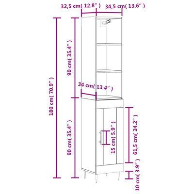 vidaXL Highboard Räuchereiche 34,5x34x180 cm Holzwerkstoff