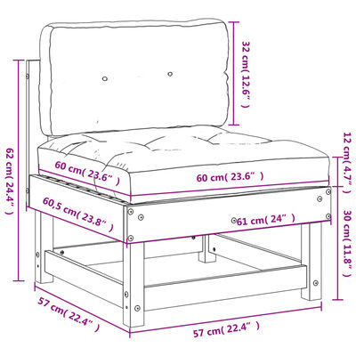 vidaXL Mittelsofa mit Kissen Honigbraun Massivholz Kiefer