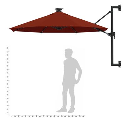 vidaXL Sonnenschirm Wandmontage mit Metallmast 300 cm Terracotta-Rot