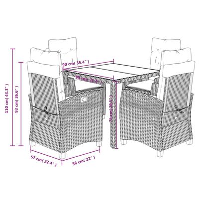 vidaXL 5-tlg. Garten-Essgruppe mit Kissen Grau Poly Rattan