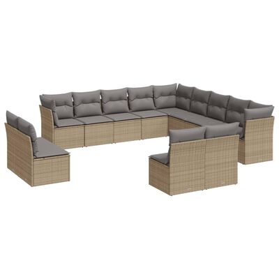 vidaXL 12-tlg. Garten-Sofagarnitur mit Kissen Beige Poly Rattan