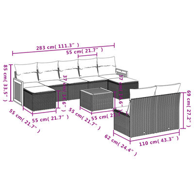 vidaXL 10-tlg. Garten-Sofagarnitur mit Kissen Beige Poly Rattan