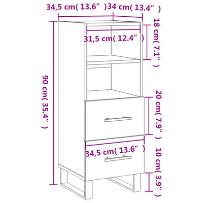 vidaXL Sideboard Schwarz 34,5x34x90 cm Holzwerkstoff