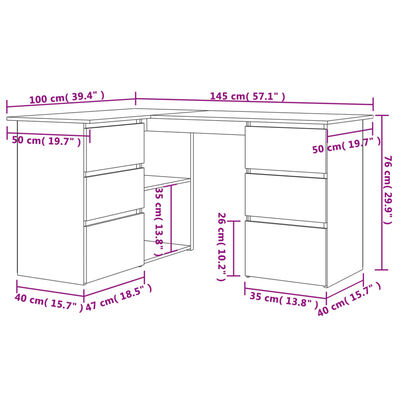 vidaXL Eckschreibtisch Grau Sonoma 145x100x76 cm Holzwerkstoff