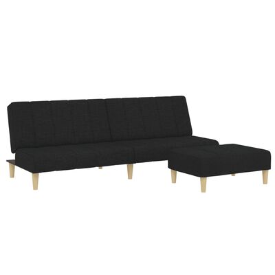 vidaXL Schlafsofa 2-Sitzer mit Fußhocker Schwarz Stoff