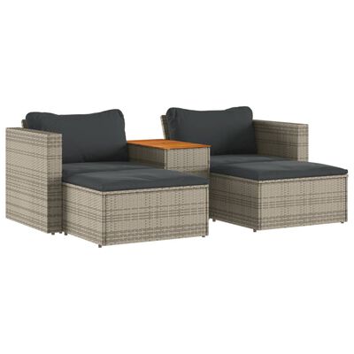 vidaXL 5-tlg. Garten-Sofagarnitur mit Kissen Grau Poly Rattan Akazie