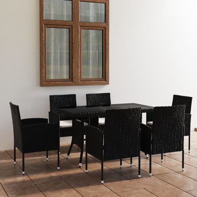 vidaXL 7-tlg. Garten-Essgruppe Poly Rattan Schwarz