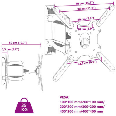 vidaXL TV-Wandhalterung 32-55 Zoll Bildschirm Max VESA 400x400 mm 35kg