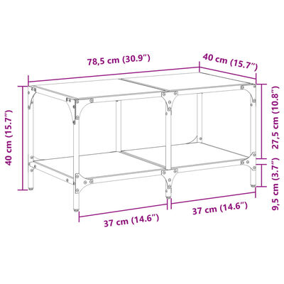 vidaXL Couchtisch mit Glasplatte Transparent 78,5x40x40 cm Stahl