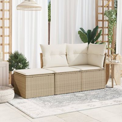 vidaXL Gartenhocker mit Kissen Beige 55x55x37 cm Poly Rattan