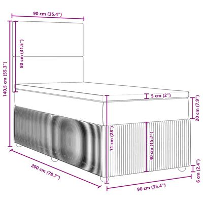 vidaXL Boxspringbett mit Matratze Hellgrau 90x200 cm Samt