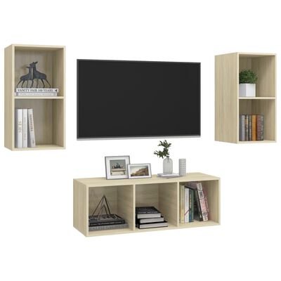 vidaXL 3-tlg. TV-Schrank-Set Sonoma-Eiche Holzwerkstoff