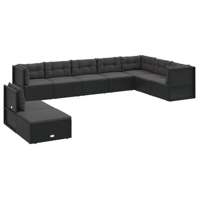 vidaXL 9-tlg. Garten-Lounge-Set mit Kissen Schwarz Poly Rattan