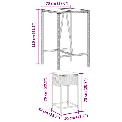 vidaXL 3-tlg. Gartenbar-Set mit Kissen Braun Poly Rattan