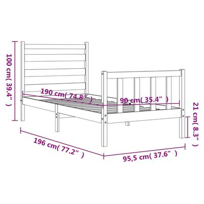 vidaXL Massivholzbett mit Kopfteil Weiß 90x190 cm