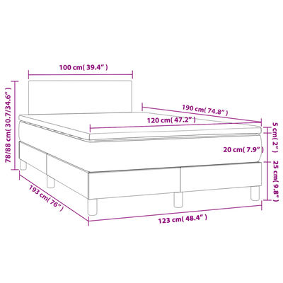 vidaXL Boxspringbett mit Matratze & LED Schwarz 120x190 cm Stoff