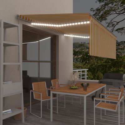 vidaXL Markise Manuell Einziehbar mit Rollo LED 4,5x3m Gelb & Weiß