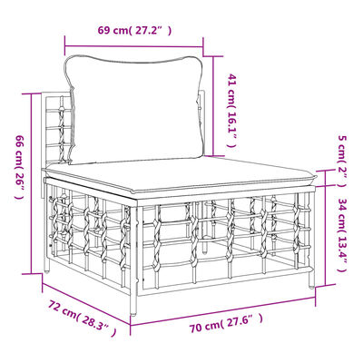 vidaXL Garten-Mittelsofa mit Beige Kissen Poly Rattan