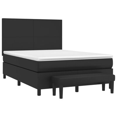 vidaXL Boxspringbett mit Matratze Schwarz 140x200 cm Kunstleder