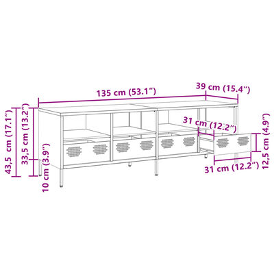 vidaXL TV-Schrank Olivgrün 135x39x43,5 cm Kaltgewalzter Stahl