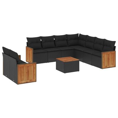 vidaXL 10-tlg. Garten-Sofagarnitur mit Kissen Schwarz Poly Rattan