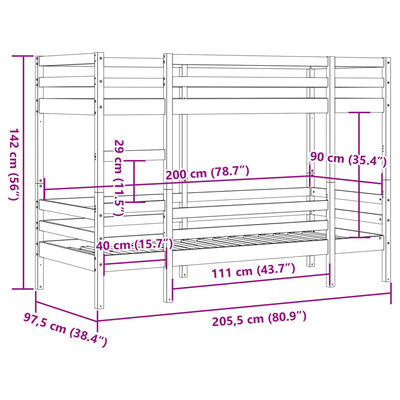 vidaXL Etagenbett Wachsbraun 90x200 cm Massivholz Kiefer