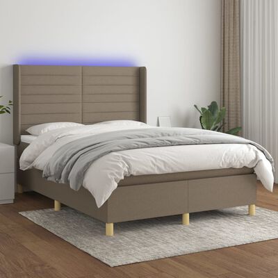 vidaXL Boxspringbett mit Matratze & LED Taupe 140x190 cm Stoff