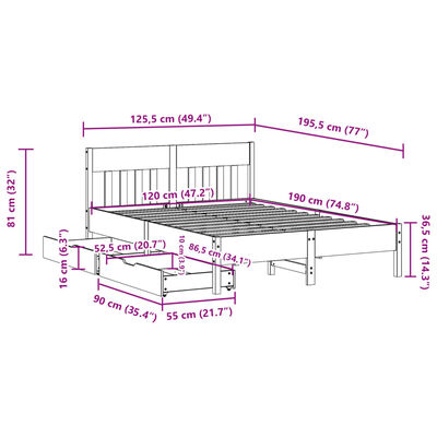 vidaXL Massivholzbett ohne Matratze Weiß 120x190 cm Kiefernholz