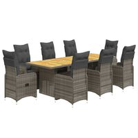 vidaXL 9-tlg. Garten-Bistro-Set mit Kissen Grau Poly Rattan