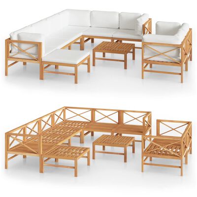 vidaXL 10-tlg. Garten-Lounge-Set mit Creme Kissen Massivholz Teak