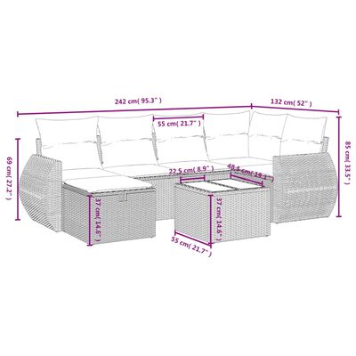 vidaXL 7-tlg. Garten-Sofagarnitur mit Kissen Schwarz Poly Rattan