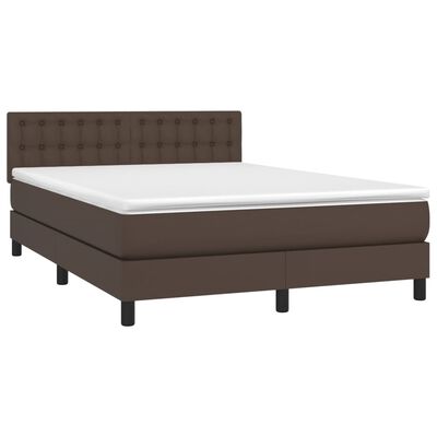 vidaXL Boxspringbett mit Matratze & LED Braun 140x200 cm Kunstleder