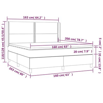 vidaXL Boxspringbett mit Matratze & LED Grau 160x200 cm Kunstleder