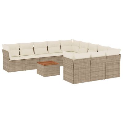 vidaXL 12-tlg. Garten-Sofagarnitur mit Kissen Beige Poly Rattan