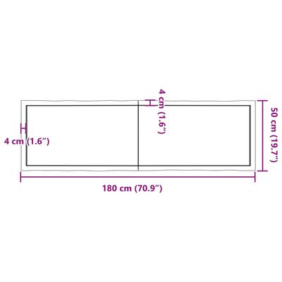 vidaXL Tischplatte 180x50x(2-6) cm Massivholz Unbehandelt Baumkante