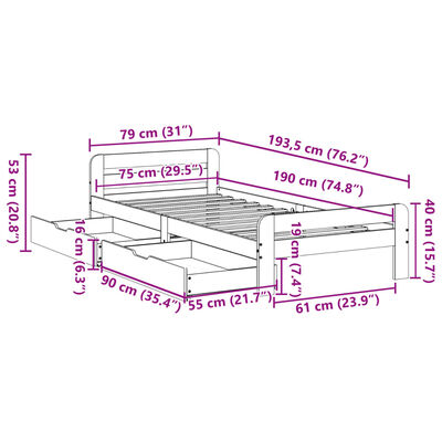 vidaXL Massivholzbett ohne Matratze 75x190 cm Kiefernholz