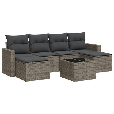 vidaXL 7-tlg. Garten-Sofagarnitur mit Kissen Grau Poly Rattan