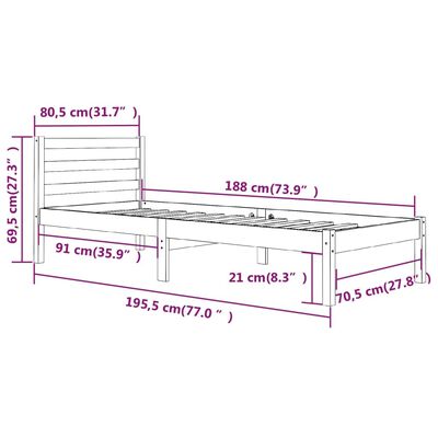 vidaXL Massivholzbett Kiefer 75x190 cm Schwarz