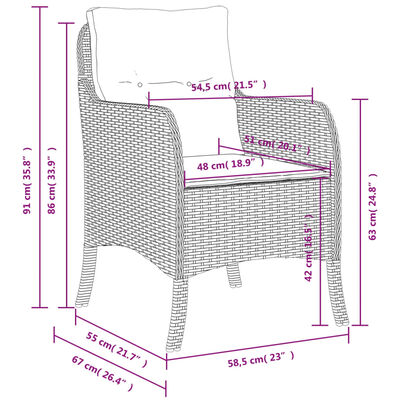 vidaXL Gartenstühle mit Kissen 2 Stk. Braun Poly Rattan