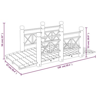 vidaXL Gartenbrücke mit Geländer 150x67x56 cm Massivholz Fichte