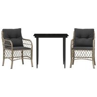 vidaXL 3-tlg. Bistro-Set mit Kissen Hellgrau Poly Rattan