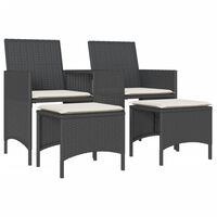 vidaXL Gartensofa 2-Sitzer mit Tisch und Hockern Schwarz Poly Rattan