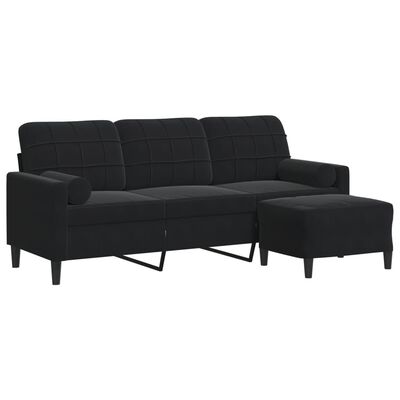 vidaXL 3-Sitzer-Sofa mit Hocker Schwarz 180 cm Samt