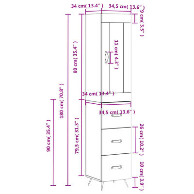 vidaXL Highboard Betongrau 34,5x34x180 cm Holzwerkstoff