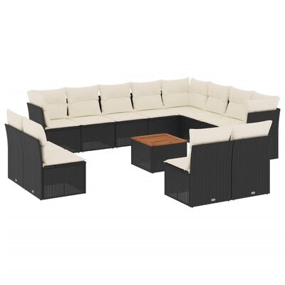 vidaXL 13-tlg. Garten-Sofagarnitur mit Kissen Schwarz Poly Rattan