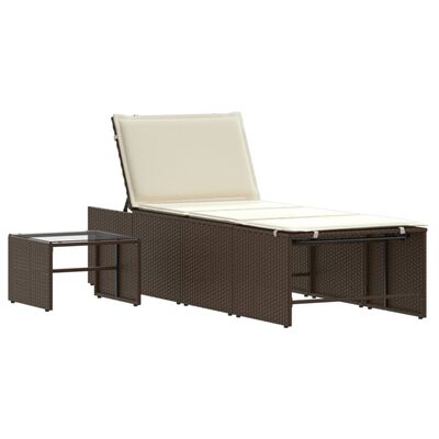 vidaXL Sonnenliegen 2 Stk. mit Tisch Braun Poly Rattan