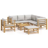 vidaXL 8-tlg. Garten-Lounge-Set mit Kissen Hellgrau Bambus