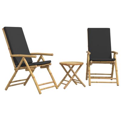 vidaXL 3-tlg. Bistro-Set Klappbar mit Dunkelgrauen Kissen Bambus