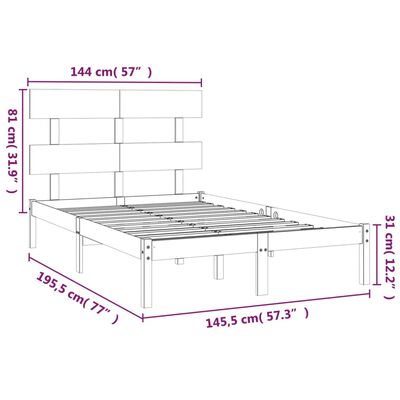 vidaXL Massivholzbett Schwarz 140x190 cm