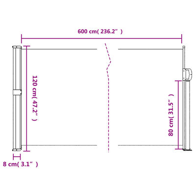 vidaXL Seitenmarkise Ausziehbar Rot 120x600 cm